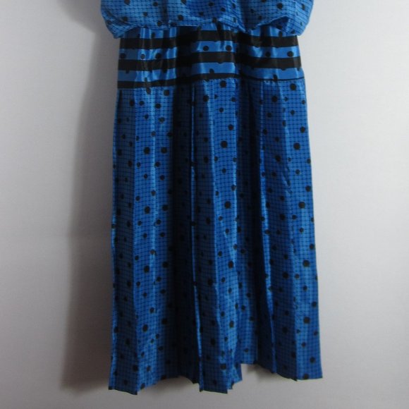 Vtg Perceptions Womens 5 / 6 Blue Polka Dot Short Sleeve Pleated Dress Small - Picture 5 of 12